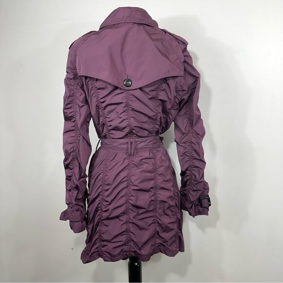 Burberry London Ruched Taffeta Double Breasted Lightweight Trench Coat Purple 12 - Picture 4 of 16